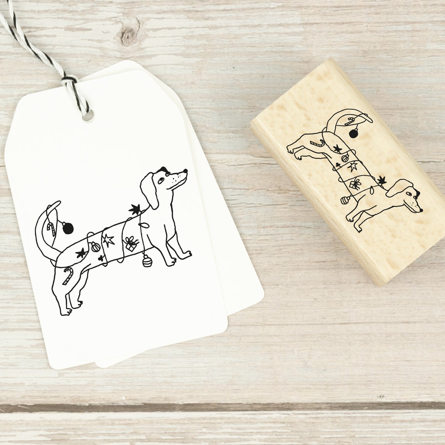 Stempel "Dackel mit Lichterkette" (zwei Größen)