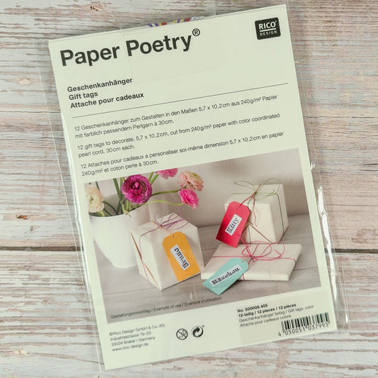 Geschenkanhänger mit Bändchen mehrfarbig (12 Stück)