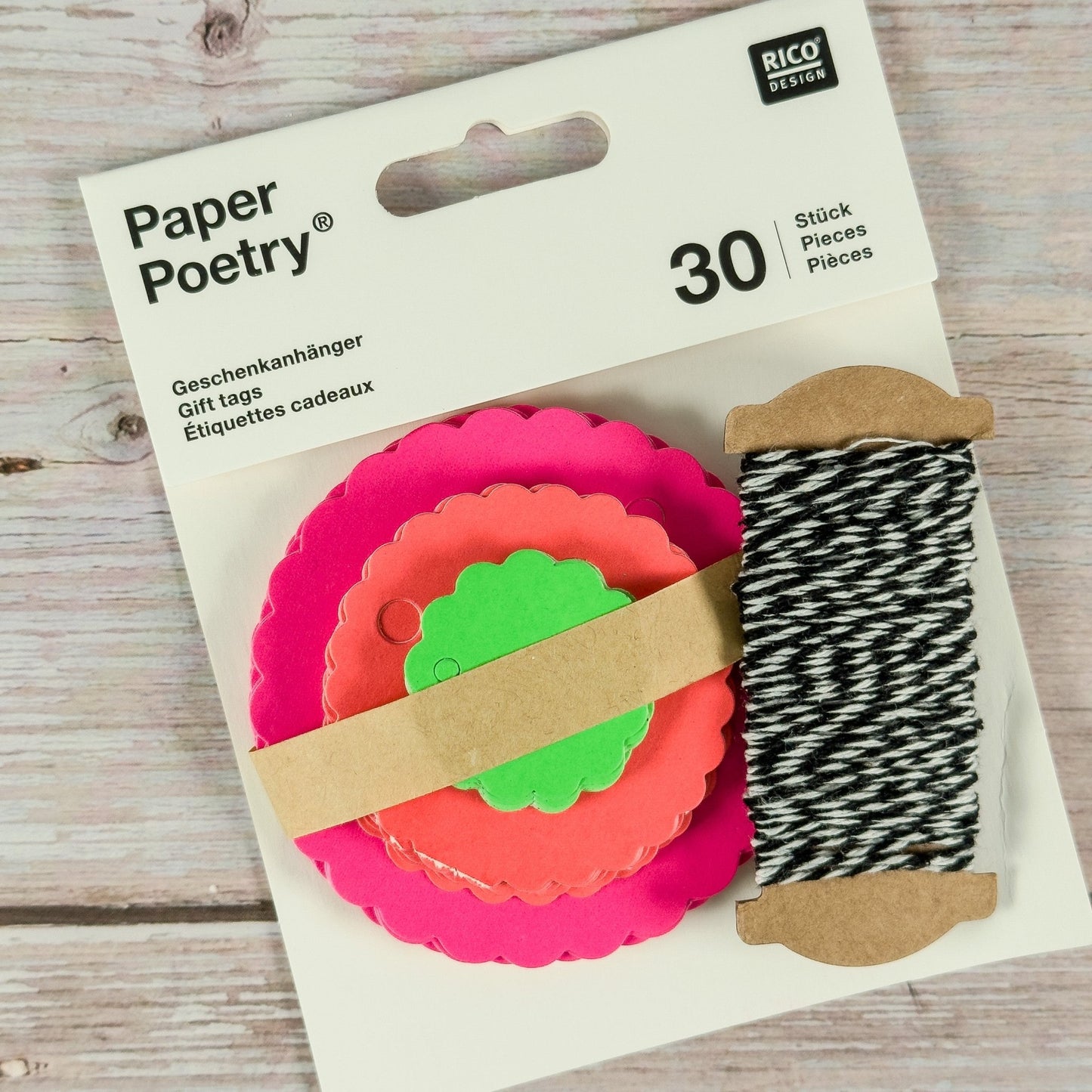 Geschenkanhänger Rosette neonmix (30 Stück) - IN LOVE WITH PAPER