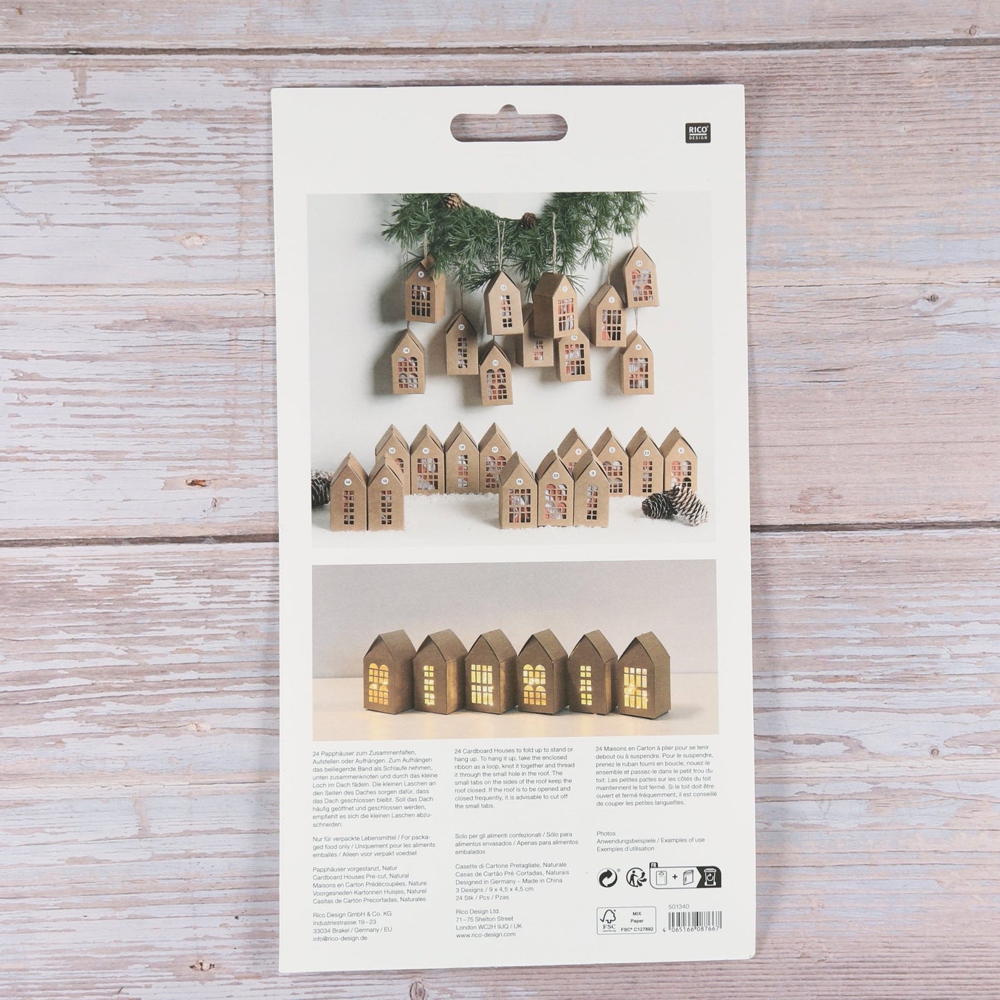 Papphäuser mit Bändchen (24 Stück) Kraftpapier
