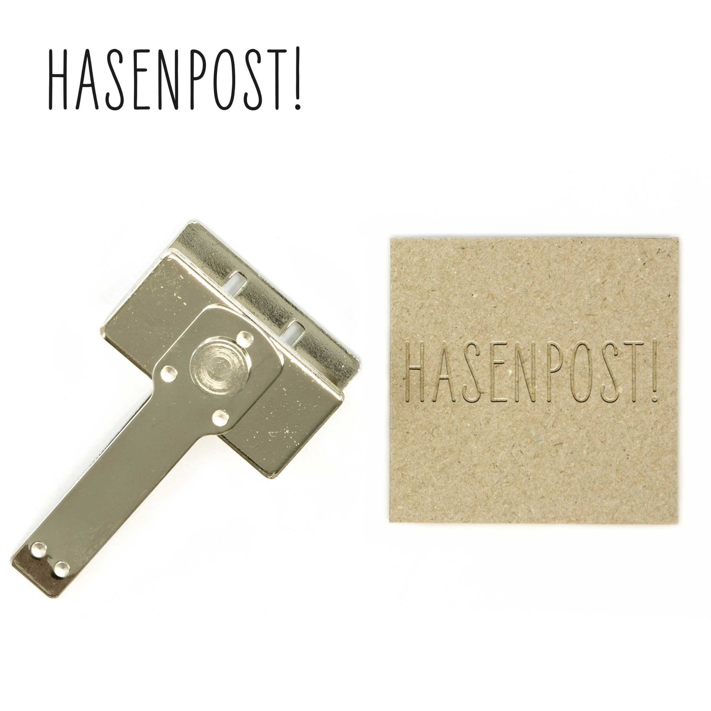 Eine Osterkarte mit der Prägung "Hasenpost" und Hasenmotiv, gestaltet mit dem Prägestempel von IN LOVE WITH PAPER.