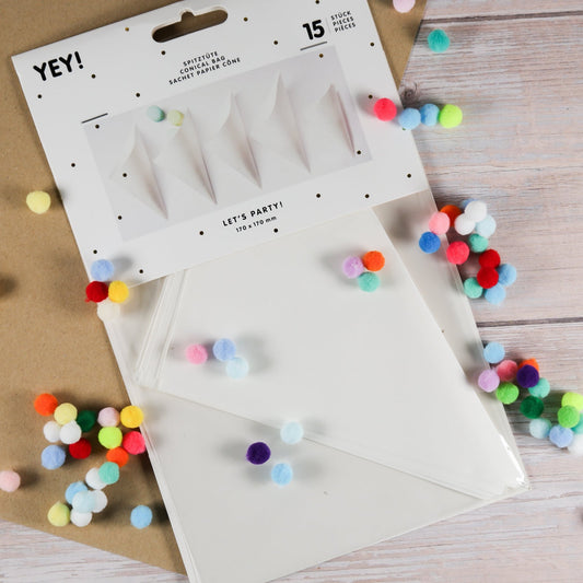 Spitztüte weiß - Let's Party! (15 Stück)