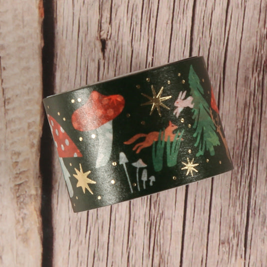 Washi Tape Winterlandschaft dunkelgrün mit Goldakzenten (Paper Poetry, 3 cm × 10 m) - IN LOVE WITH PAPER