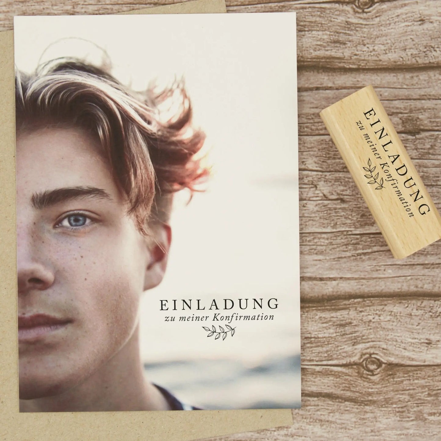 Stempel "Einladung zu meiner Konfirmation" (Blätterranke) - IN LOVE WITH PAPER