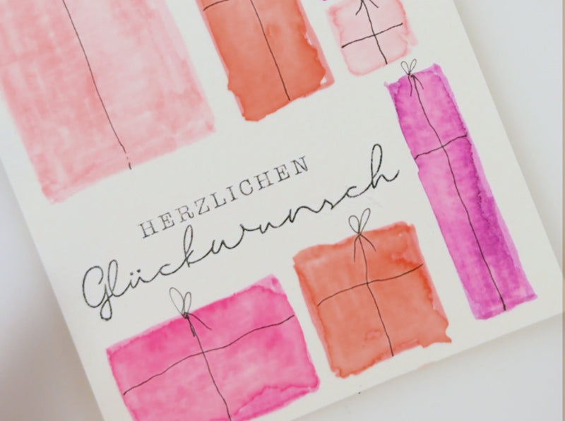 Geburtstagskarte basteln – gemalte Geschenke mit Aquarellstiften - IN LOVE WITH PAPER