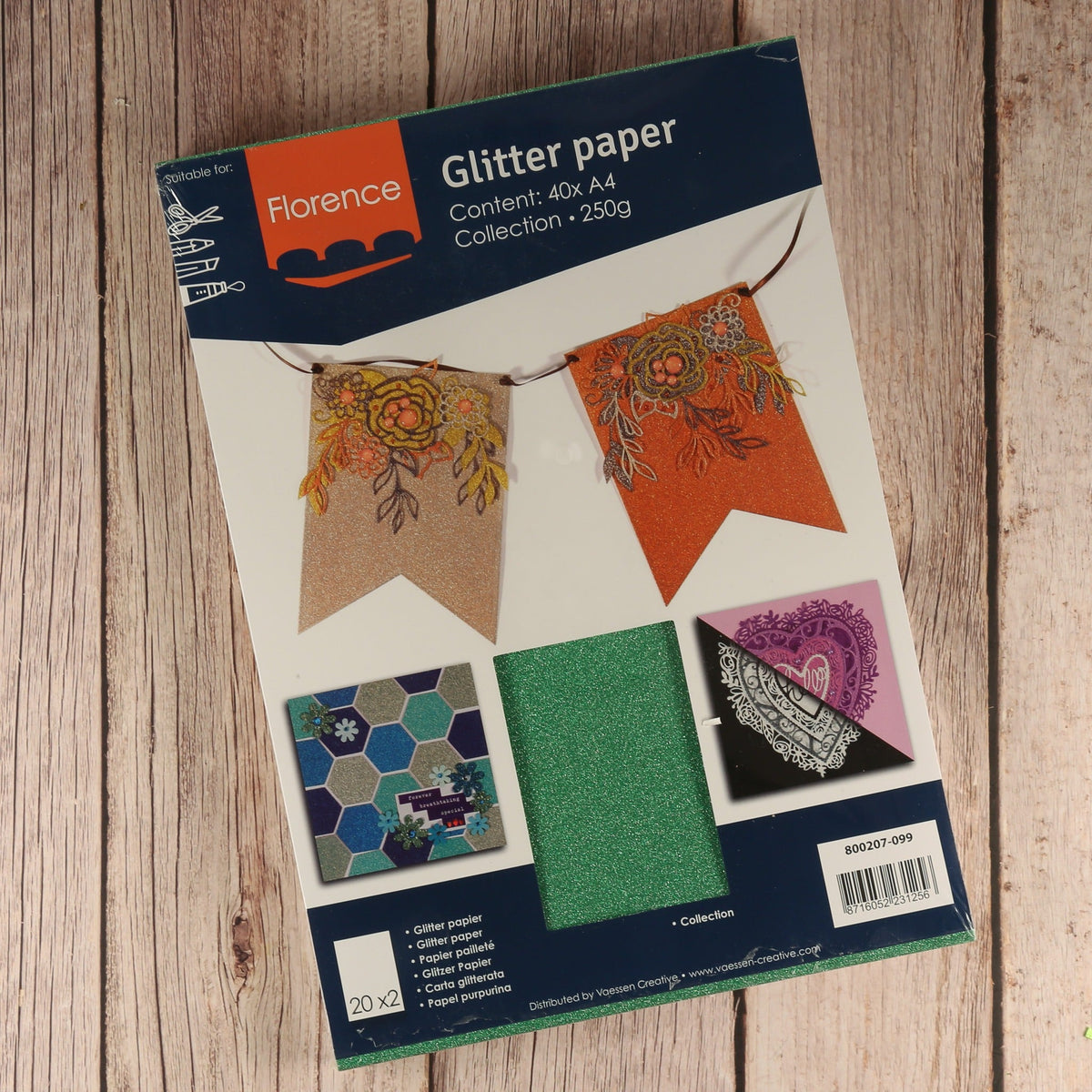 Florence Glitter paper A4, 40 Bögen 250 g – Verpackung