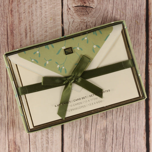 Kartenset Mistelzweige creme mit Goldrand (10 Klappkarten + Umschläge, 13 × 17 cm) - IN LOVE WITH PAPER