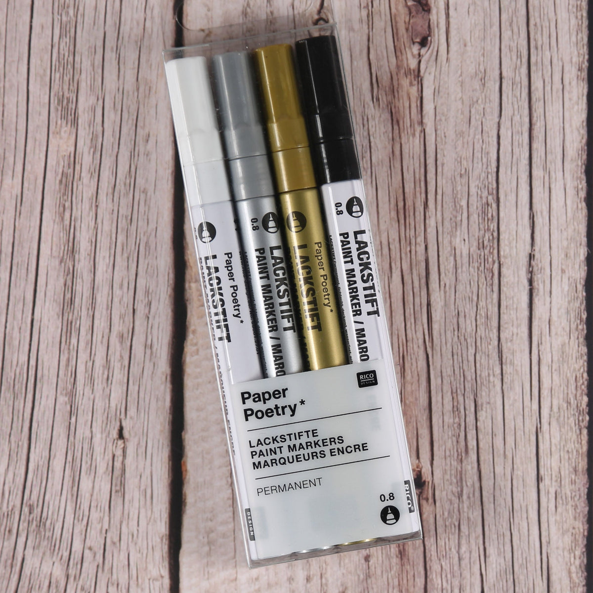 Lackmarker-Set 0,8 mm (gold, silber, schwarz, weiß)