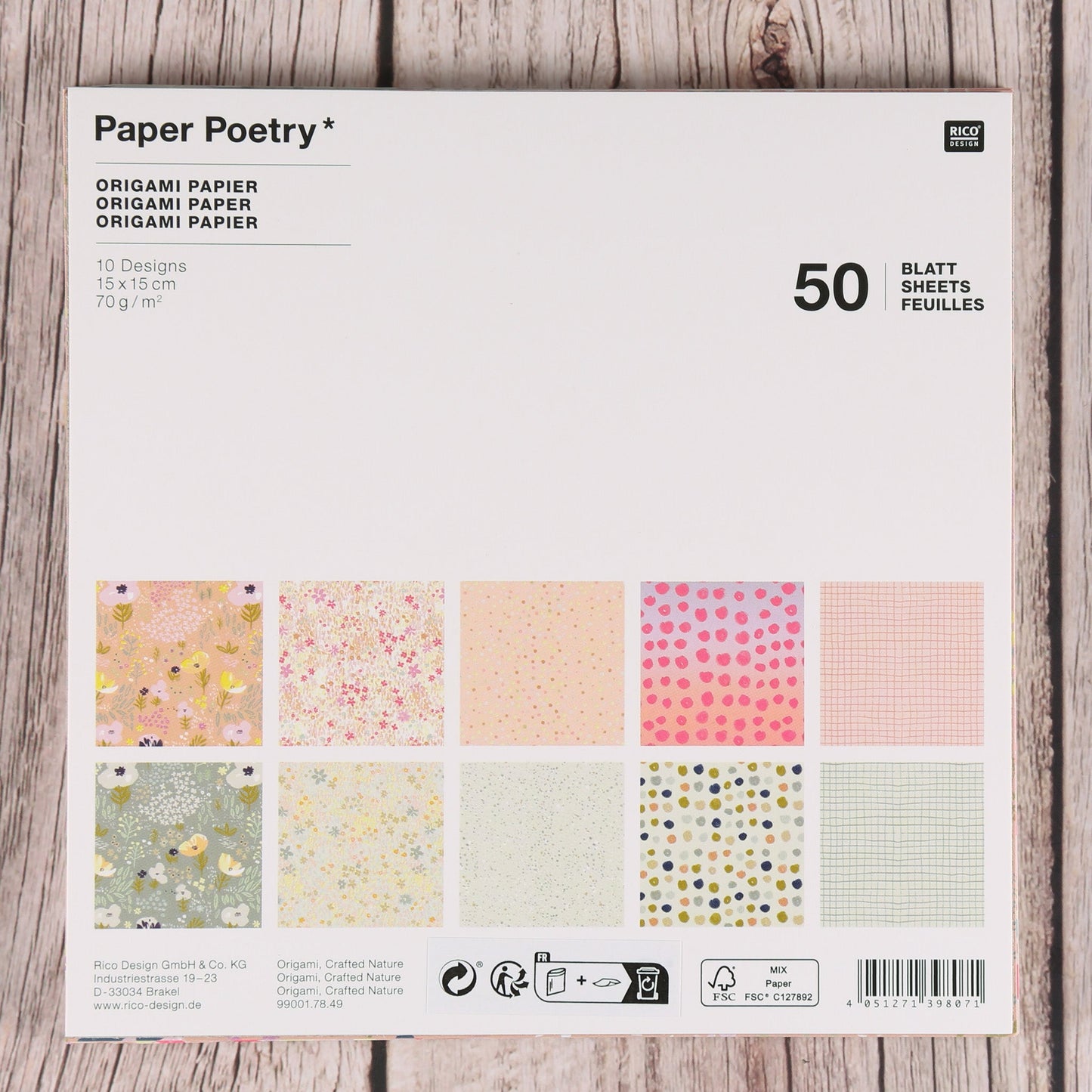 Origami/Muster-Papier "Crafted Nature" 15x15cm (50 St.)