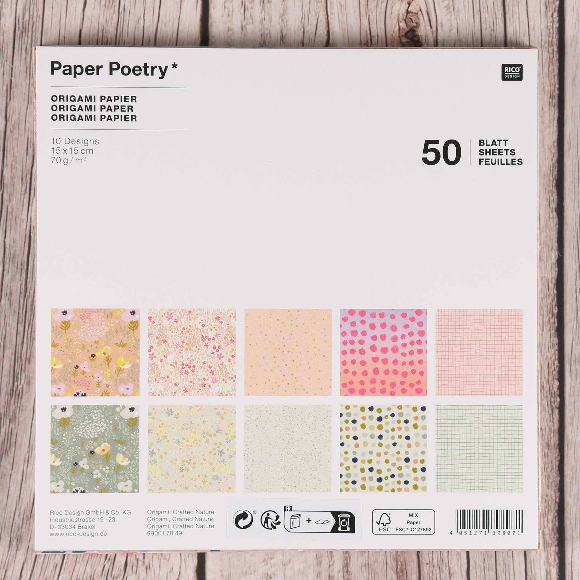 Origami/Muster-Papier "Crafted Nature" 15x15cm (50 St.)