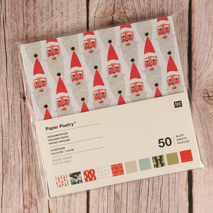 Origamipapier Advent Verpackung mit Weihnachtsmann-Design, 50 Blatt, 15 x 15 cm