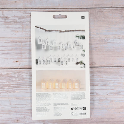 Papphäuser mit Bändchen (24 Stück) in weiß