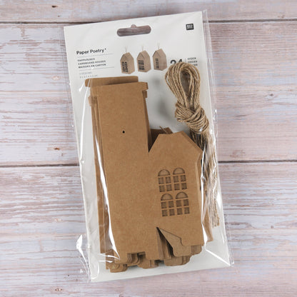Papphäuser mit Bändchen (24 Stück) Kraftpapier