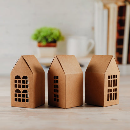 Papphäuser mit Bändchen (24 Stück) Kraftpapier