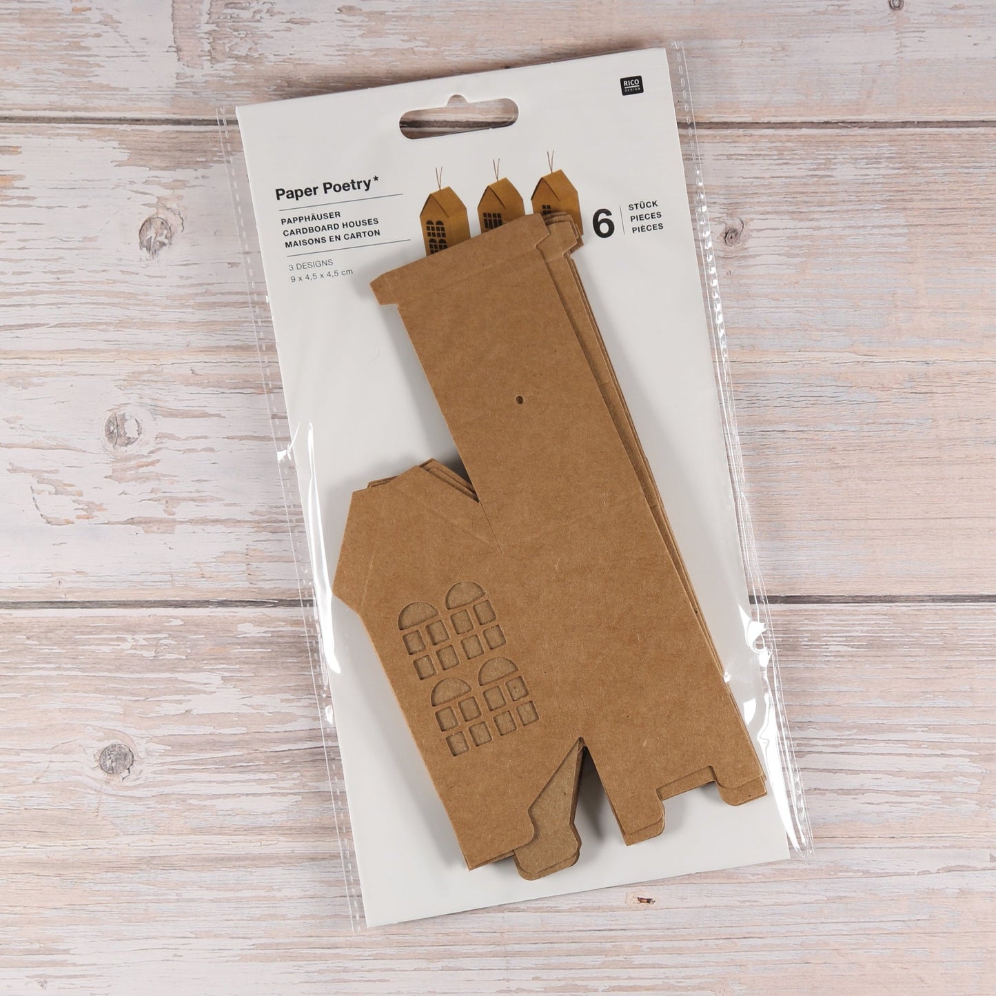 Papphäuser mit Bändchen (6 Stück) Kraftpapier