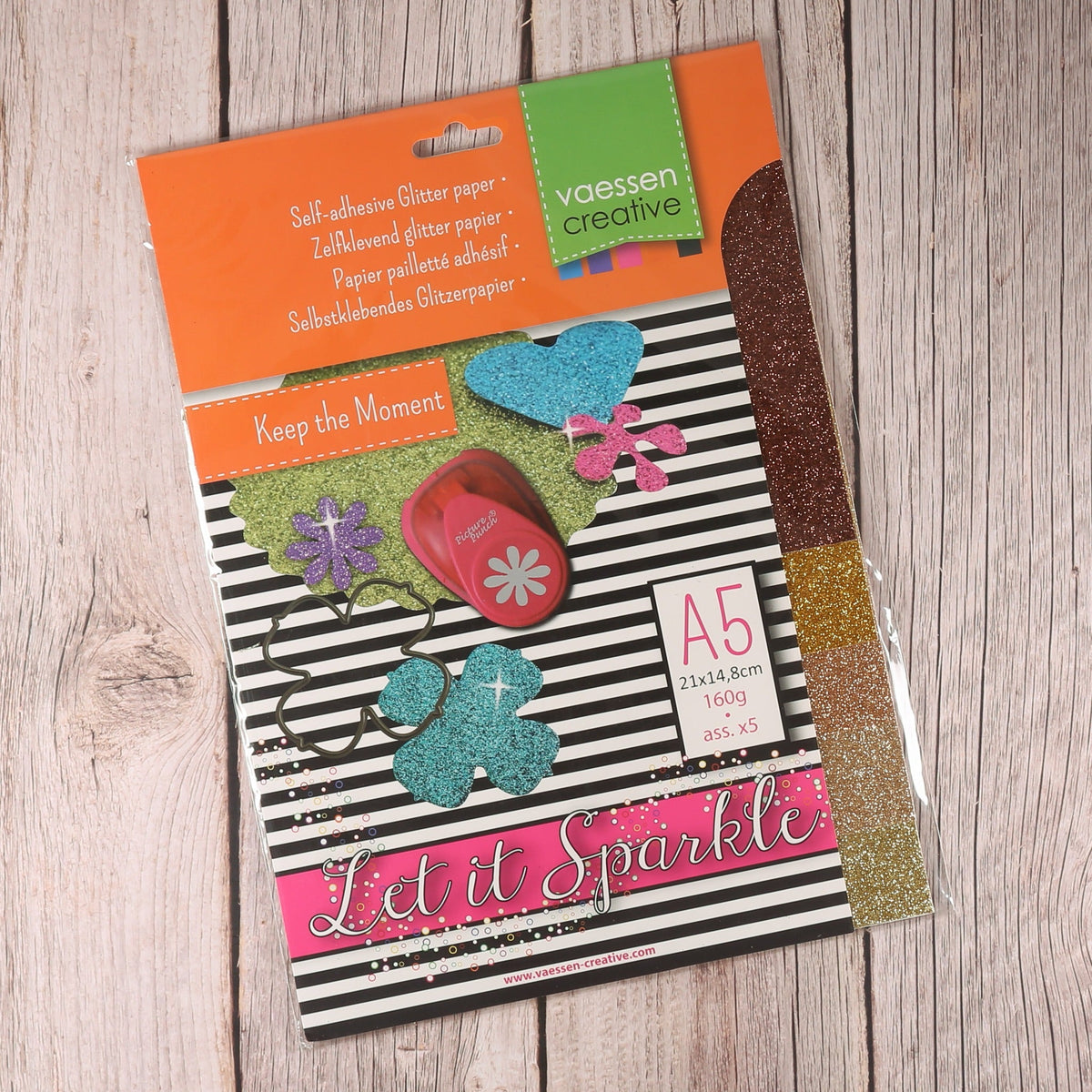 Vaessen Let it Sparkle selbstklebendes Glitzerpapier A5 – Verpackung